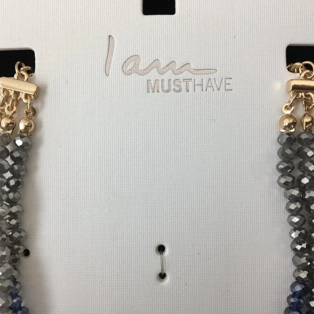 Iam Must Have Iridescent Blue and Gray Bead 3-Strand Layered Necklace NWT